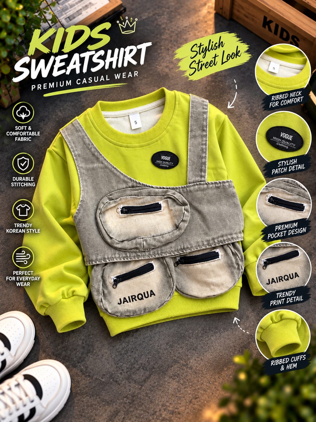 Boys Trendy Utility Pocket Sweatshirt | Stylish Casual Kidswear | Sizes 18–26