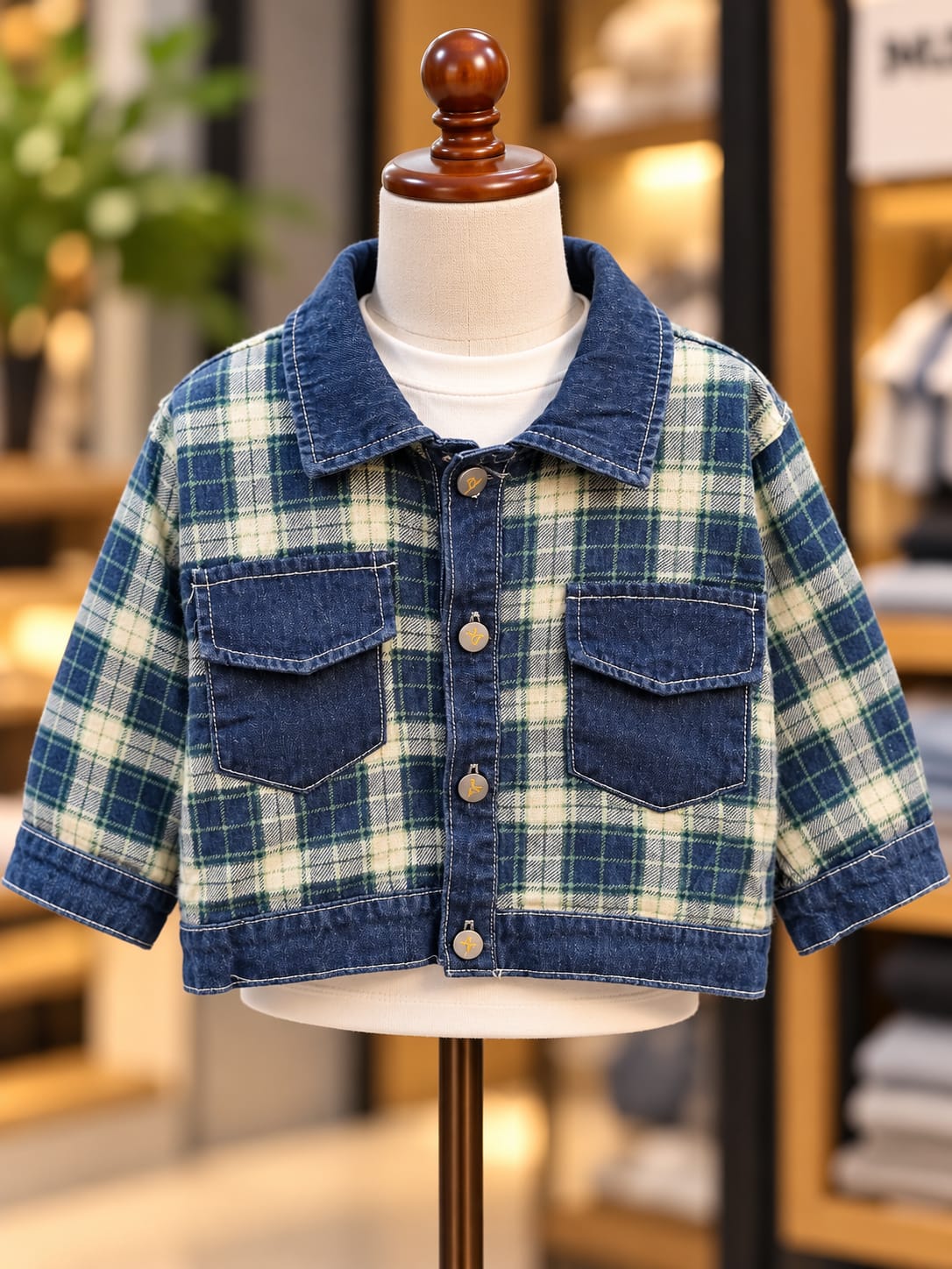 Boys Stylish Denim 3-Piece Co-Ord Set | Checkered Jacket, T-Shirt & Baggy Pants | Trendy Kidswear | Sizes 18–26
