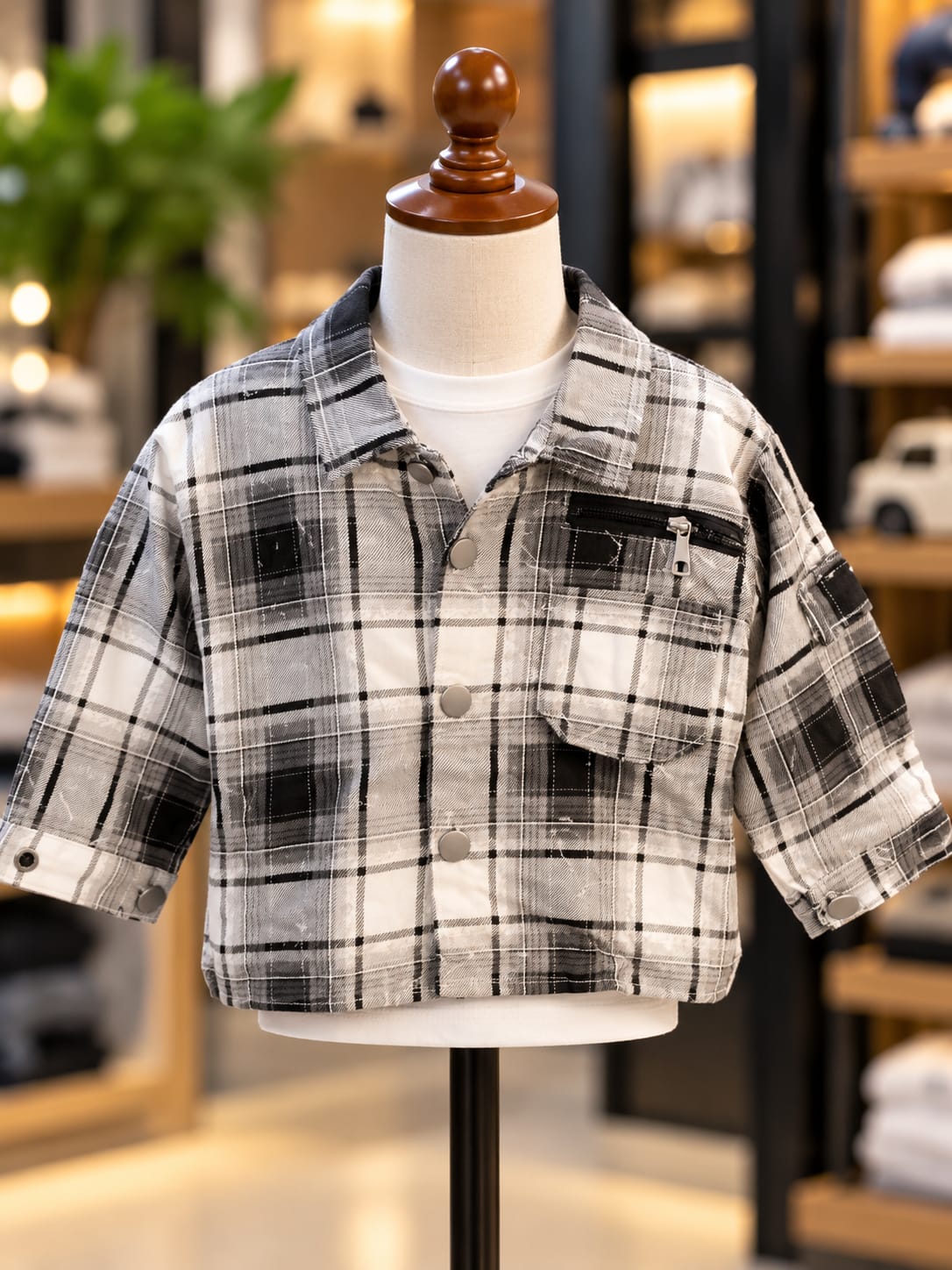 Boys Stylish 3-Piece Checkered Co-Ord Set | Jacket, T-Shirt & Baggy Pants | Casual Kidswear | Sizes 18–26