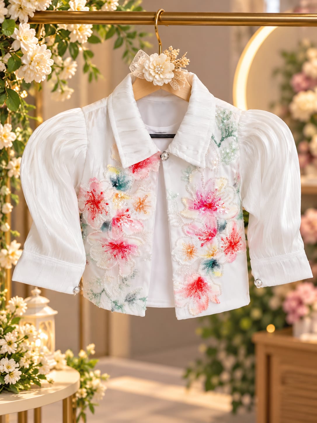Girls Floral 3-Piece Co-Ord Set | Embroidered Jacket, Top & Skirt | Stylish Party Wear | Sizes 18–24