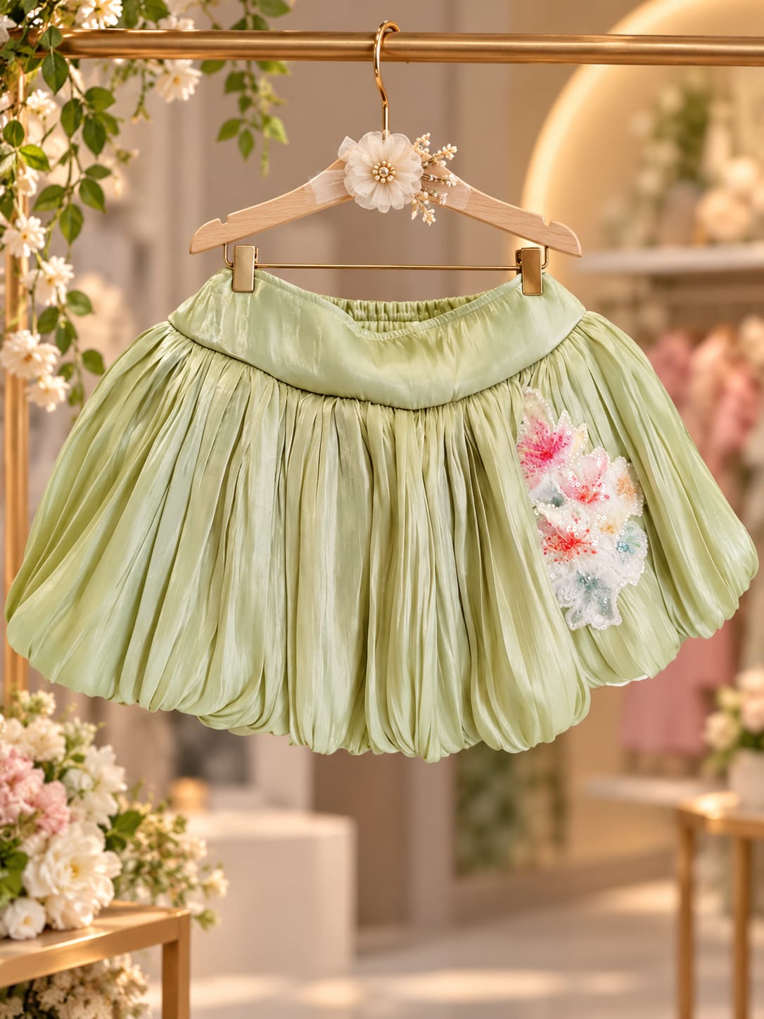 Girls Floral 3-Piece Co-Ord Set | Embroidered Jacket, Top & Skirt | Stylish Party Wear | Sizes 18–24