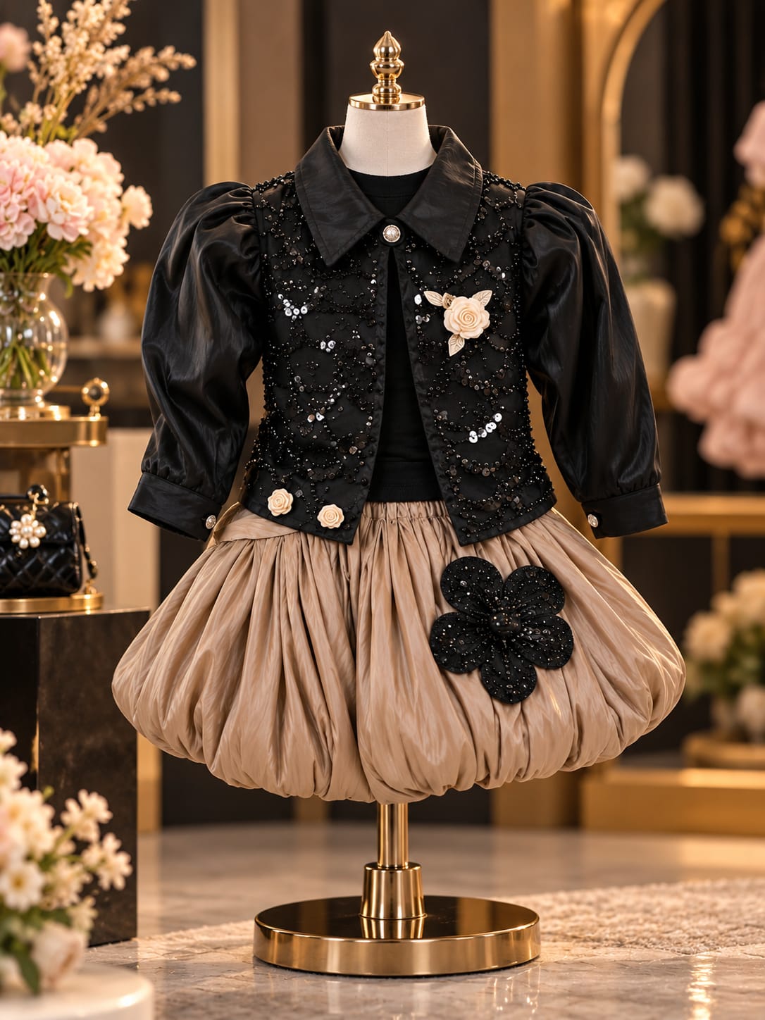 Girls Stylish Partywear 2-Piece Set | Embellished Jacket & Bubble Skirt | Elegant Kids Dress | Sizes 18–24