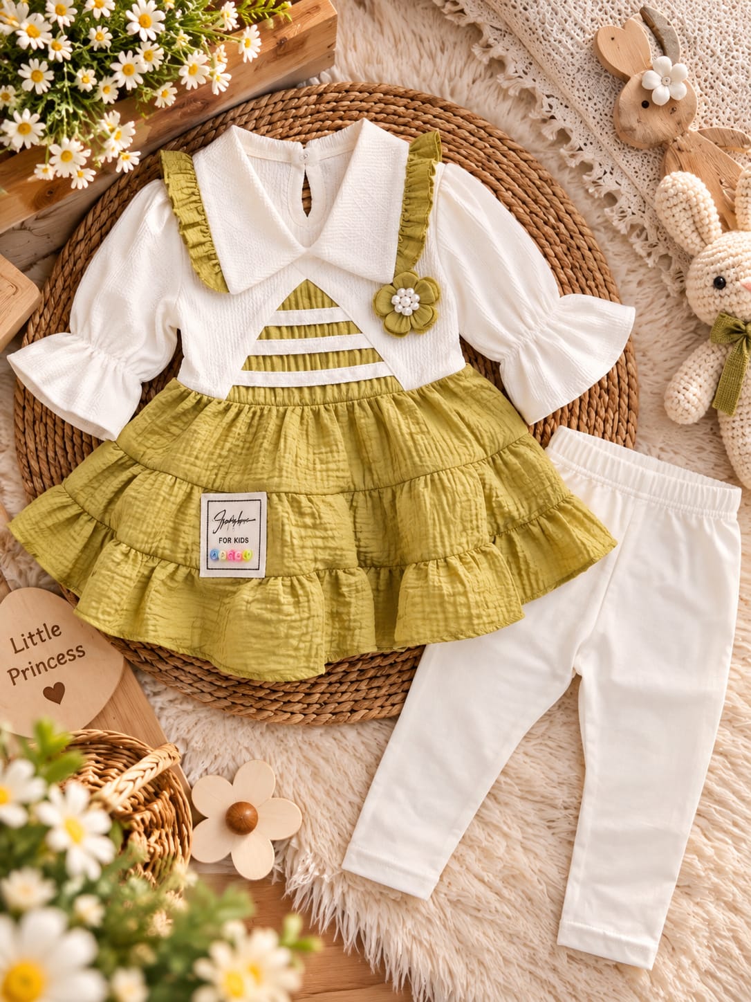 Baby Girls 2-Piece Floral Dress Set | Ruffle Layered Dress & Full Pants | Cute Partywear Outfit | Sizes 0–9 Months