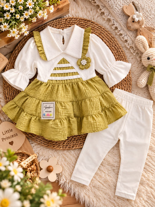 Baby Girls 2-Piece Floral Dress Set | Ruffle Layered Dress & Full Pants | Cute Partywear Outfit | Sizes 0–9 Months