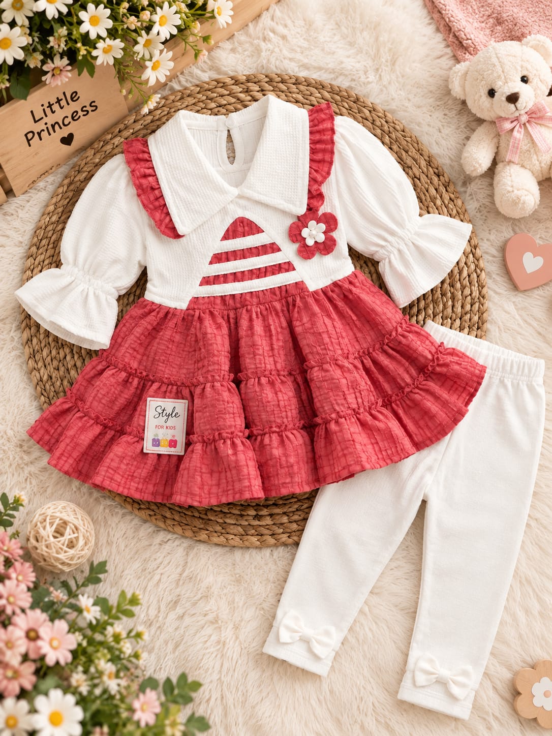 Baby Girls 2-Piece Floral Set | Ruffle Frock Top & Full Pants | Cute Partywear Outfit | Sizes 0–9 Months