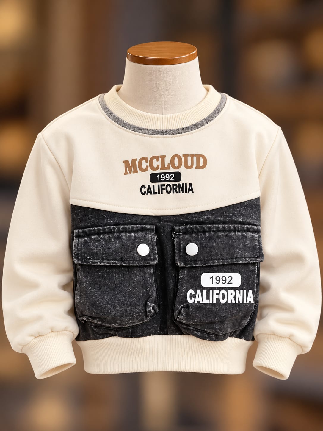 Boys Cream Denim Panel Sweatshirt & Black Baggy Jeans Set | Sizes 18–26