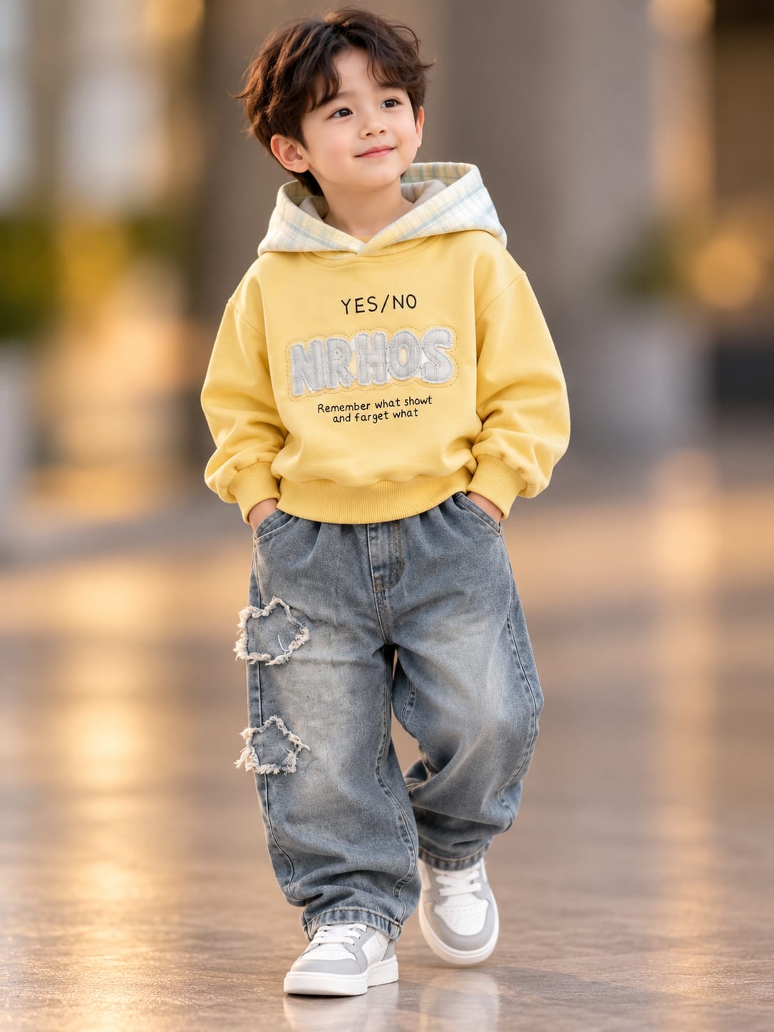 Boys Yellow Hooded Cord Set with Baggy Jeans | Sizes 18–26