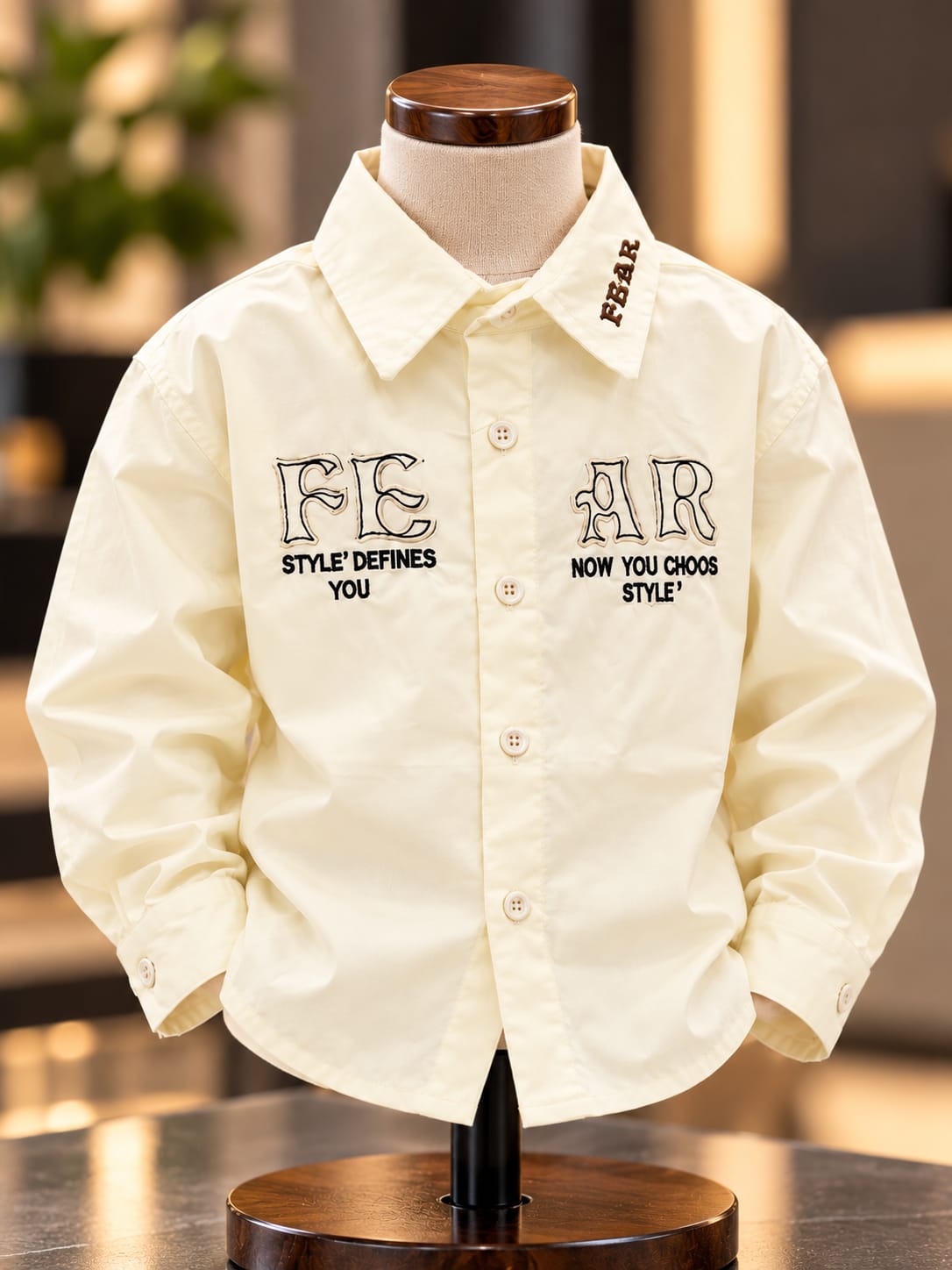 Baby Boys Cream Full Sleeve Printed Shirt with Collar Detail | 6 Months–5 Years