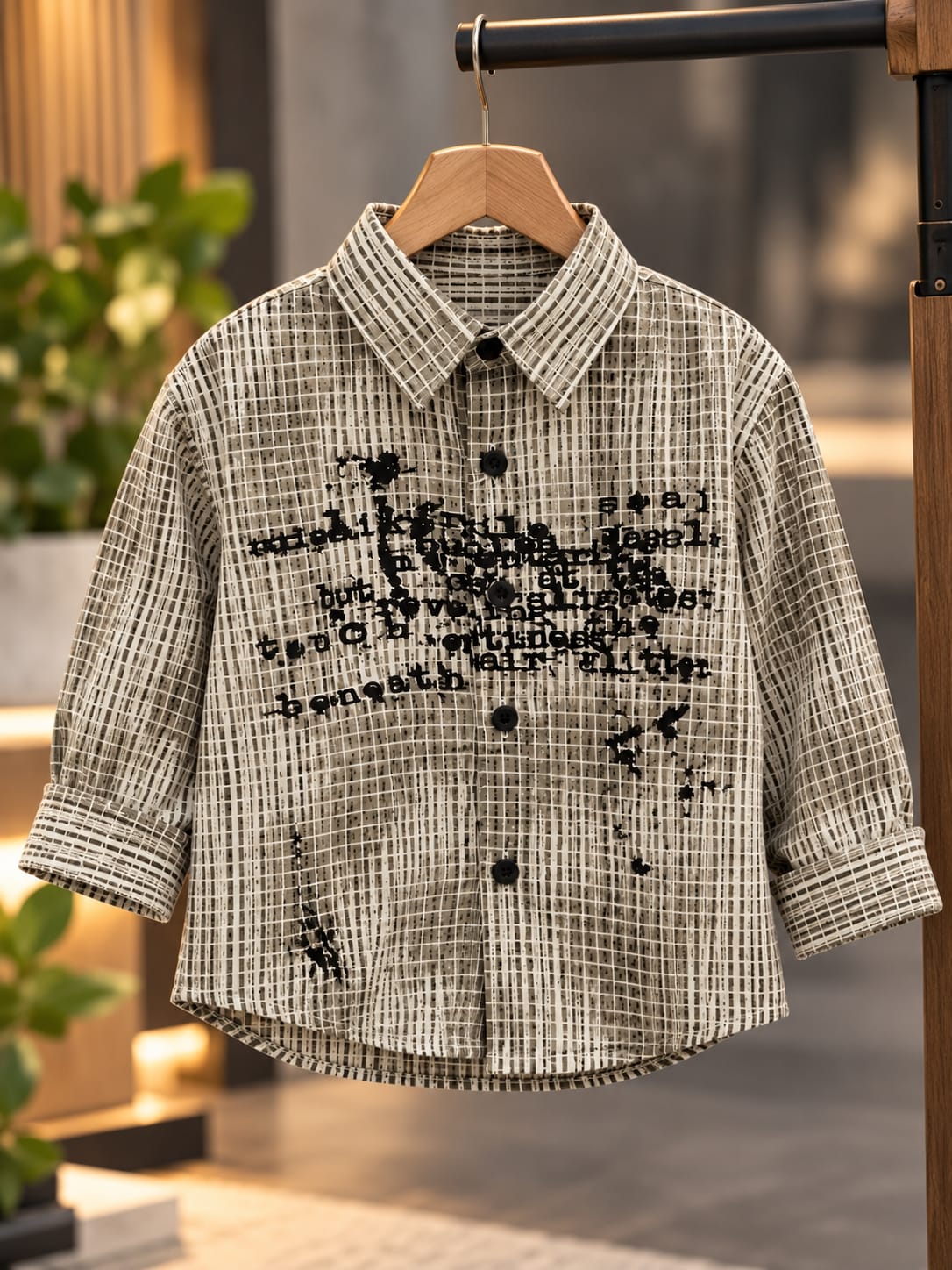 Baby Boys Grey Checkered Full Sleeve Shirt with Graphic Print | 6 Months–5 Years
