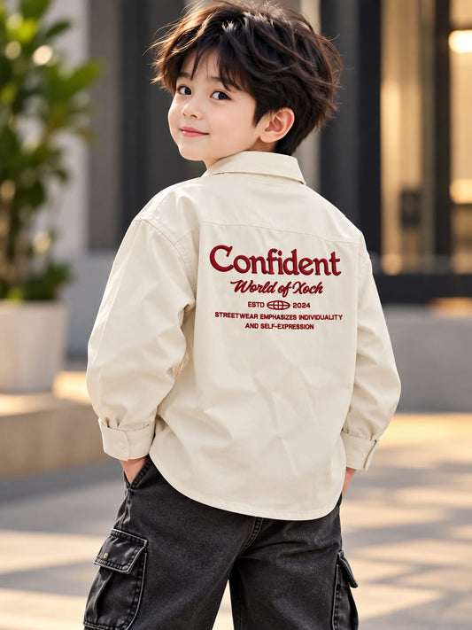 Baby Boys Cream Full Sleeve Shirt with Embroidered Logo | Sizes 6 Months–5 Years