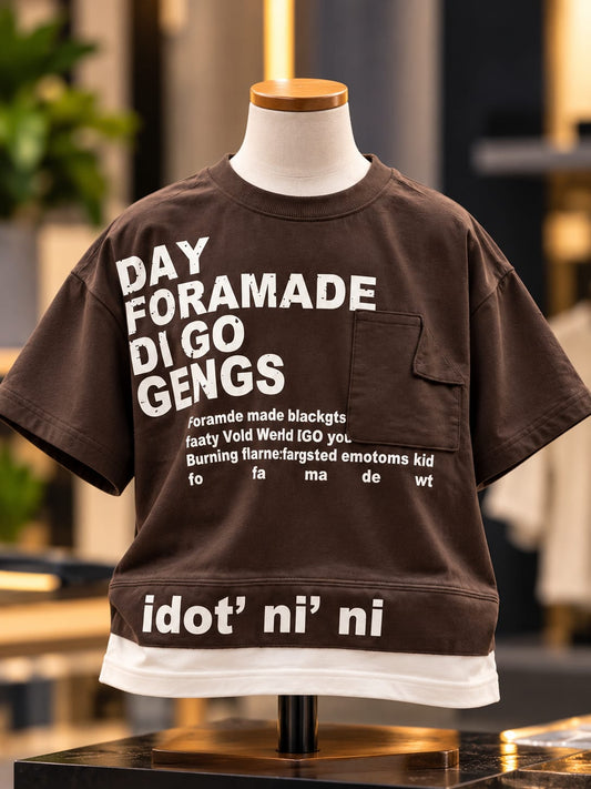 Boys Dark Brown Oversized Graphic T-Shirt with Chest Pocket | 5–10 Years