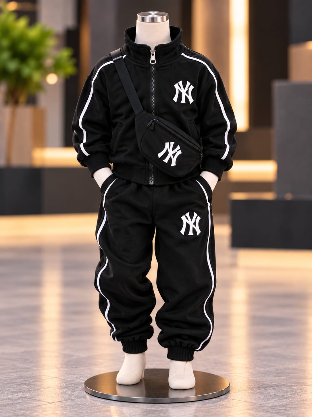 Boys Black Sports Tracksuit Set with White Stripe Detail | Sizes 18–26
