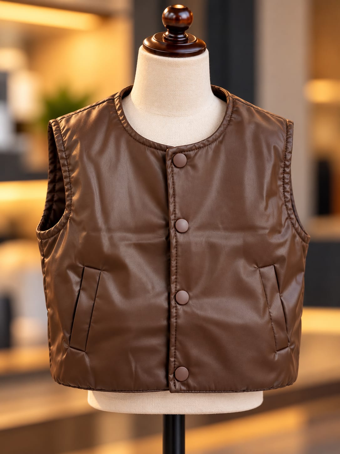 Boys Brown Leather-Look Vest with Check Shirt & Black Baggy Jeans | Sizes 18–26