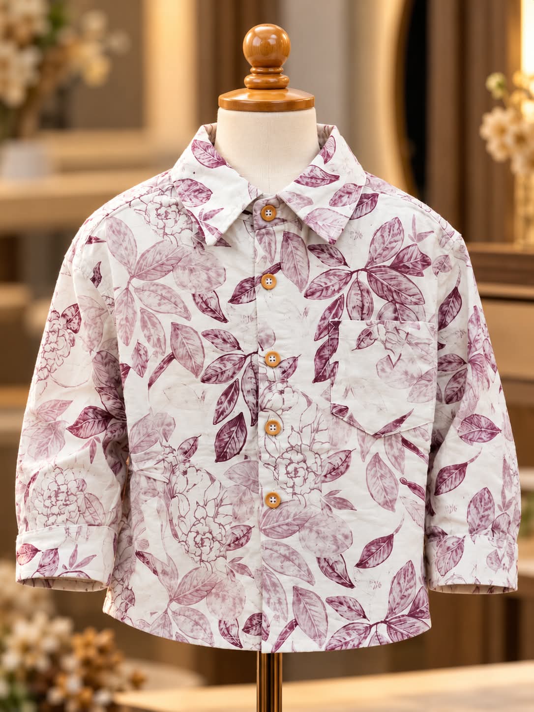 Boys Floral Print Full Sleeve Shirt | Cream & Maroon | Sizes 1–5 Years