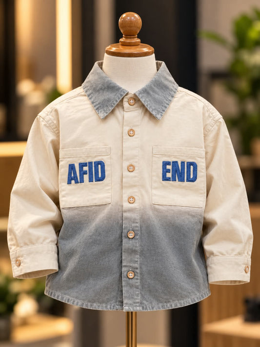 Boys Beige & Grey Ombre Shirt with Dual Chest Pockets | Sizes 1–5 Years