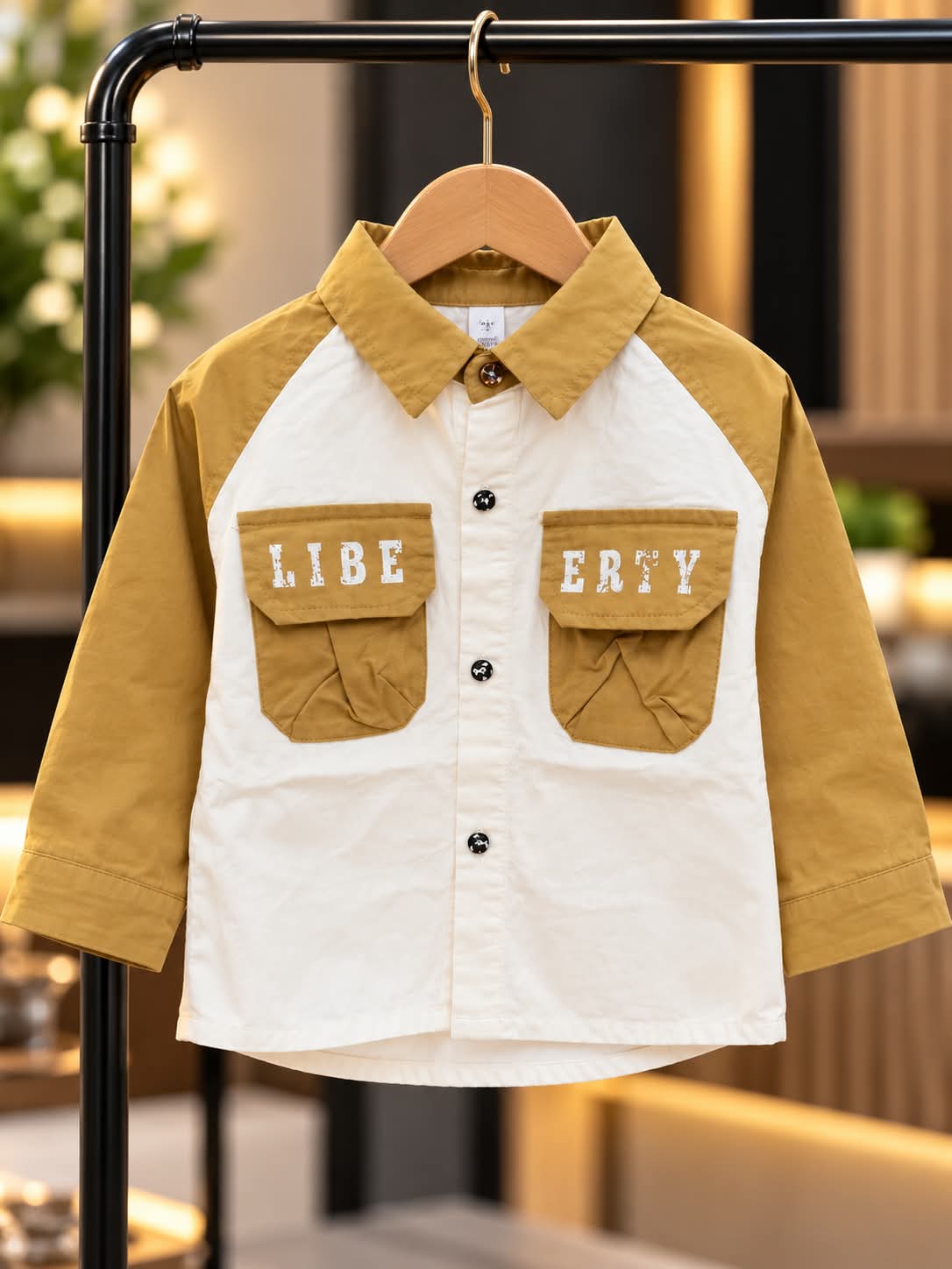 Boys Mustard & White Colourblock Shirt with Dual Cargo Pockets | Sizes 1–5 Years