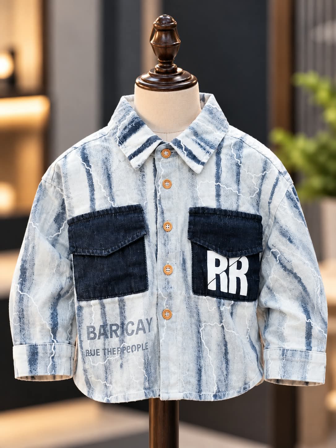 Boys Light Blue Washed Denim Shirt with Dark Contrast Pockets | Sizes 1–5 Years