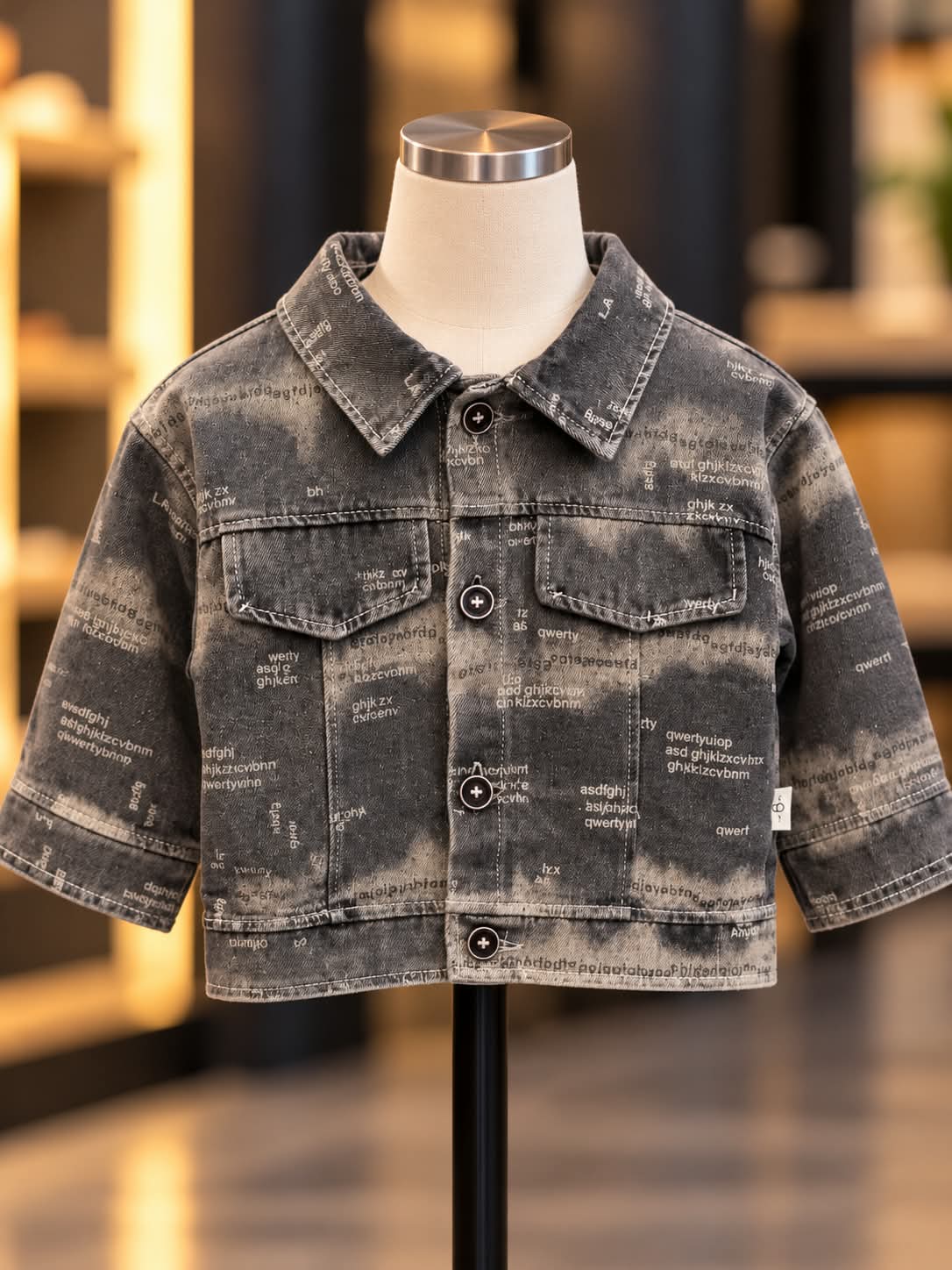 Boys Korean Style Black Printed Denim Jacket & Baggy Jeans Set | Sizes 18–26