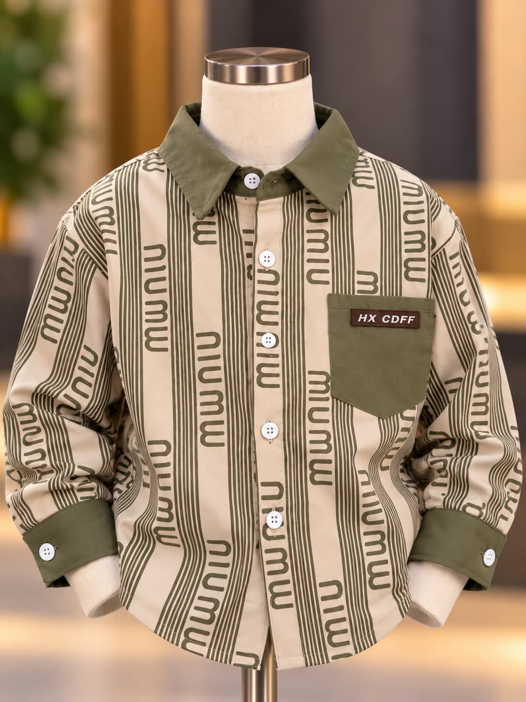 Boys 2-Piece Olive Green Cargo Set with Printed Shirt | Sizes 18–26
