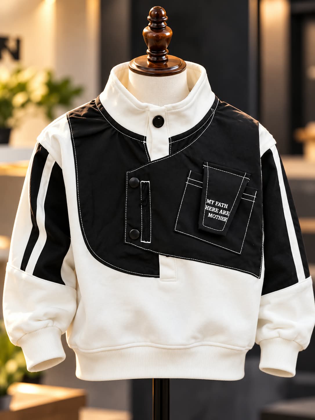 Boys Black & White Utility Pocket Sweatshirt | Korean Style | Sizes 18–26