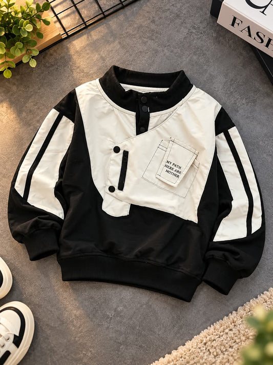 Boys Black & White Utility Pocket Sweatshirt | Korean Style | Sizes 18–26