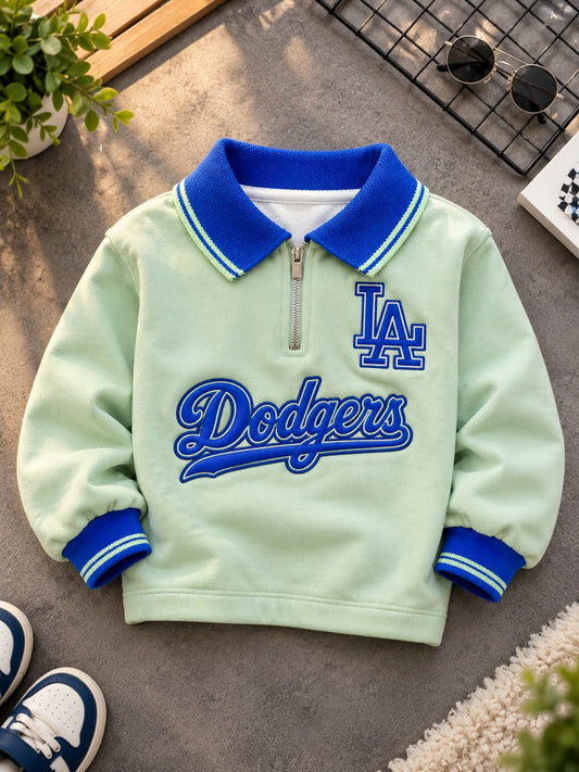 Boys Mint Green & Blue Half-Zip Sweatshirt with Graphic Print | Sizes 18–26