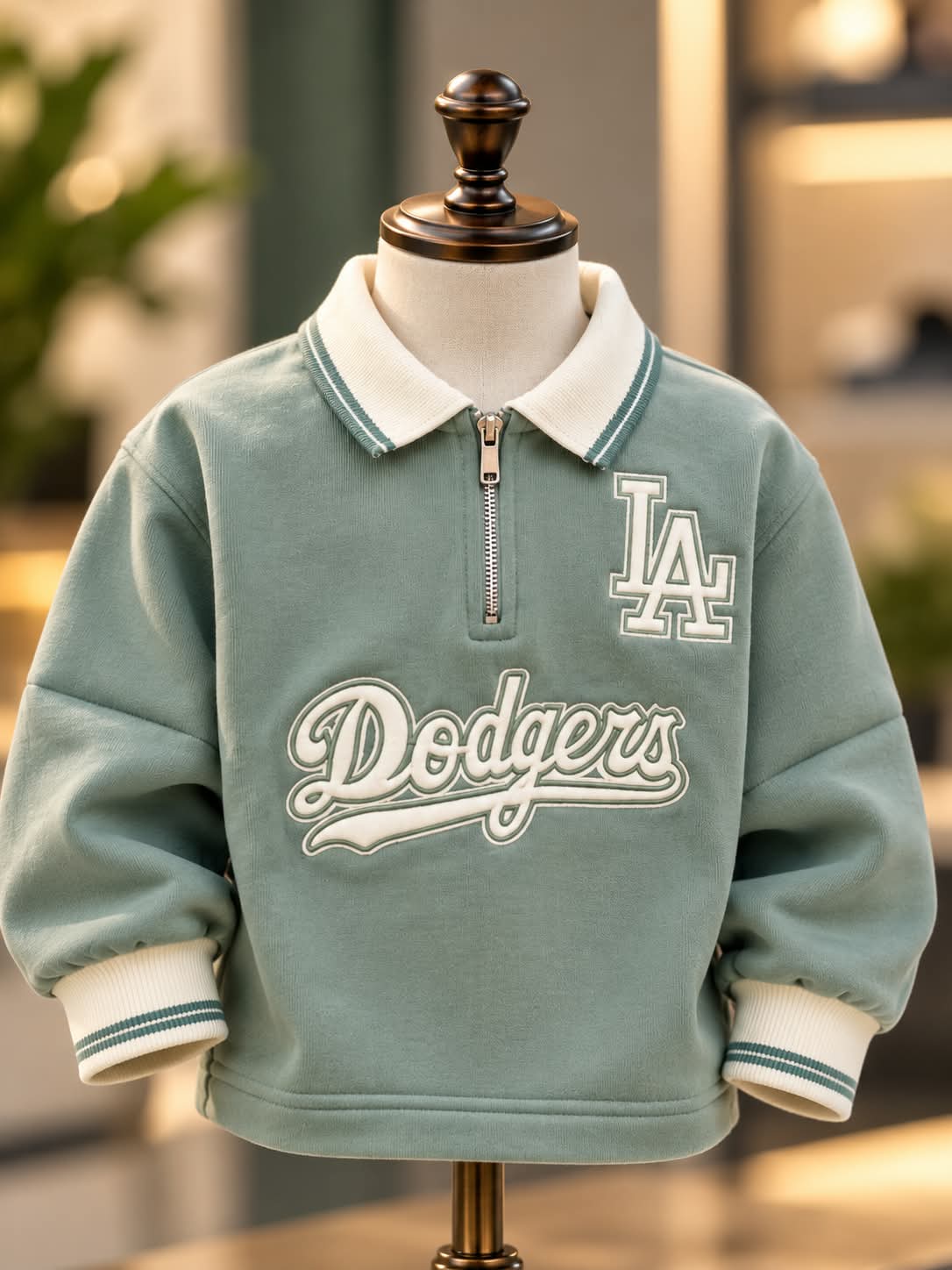 Boys Sage Green Varsity Collar Sweatshirt | Sizes 18–26