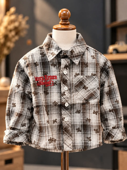 Baby Boys Brown Checkered Printed Shirt | Sizes 6 Months–4 Years