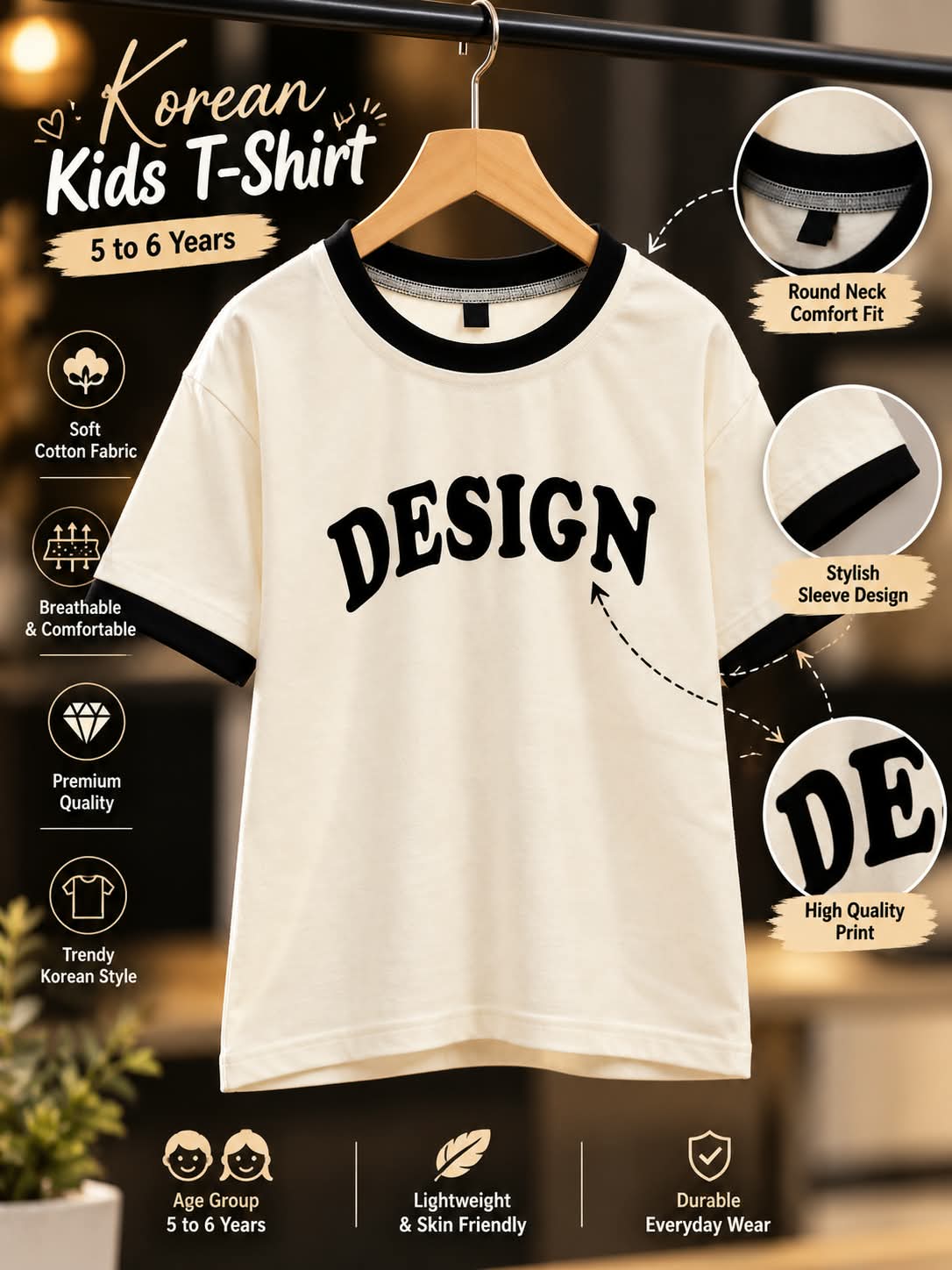Girls White Oversized T-Shirt with Black Contrast Trim & Graphic Print | Sizes 24–36
