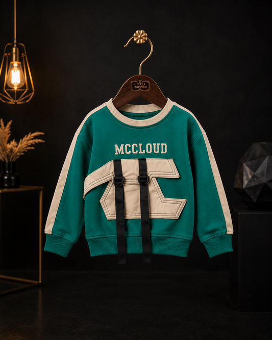 Boys Premium Green Patch Sweatshirt | Korean Style Full Sleeve Winter Sweatshirt | 1-6 Years
