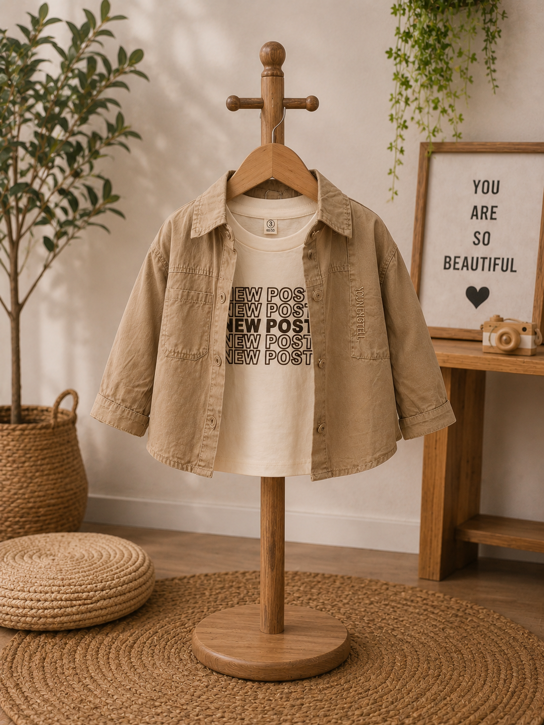 Boys Beige Jacket & Printed T-Shirt  | Premium Casual Outfit (2-7 Years)