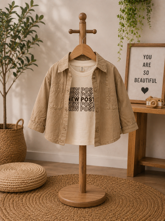 Boys Beige Jacket & Printed T-Shirt  | Premium Casual Outfit (2-7 Years)